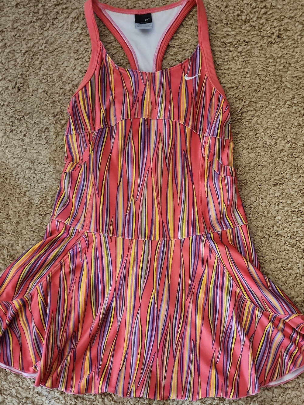 Nike Coral Pink Multicolor Striped Tennis Dress